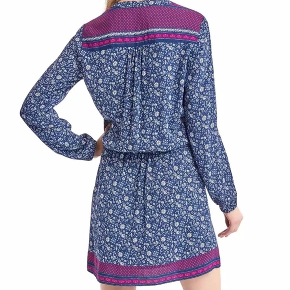 NEW GAP Split Neck Print Drop Waist Long Sleeve Dress Size M - Picture 2 of 11